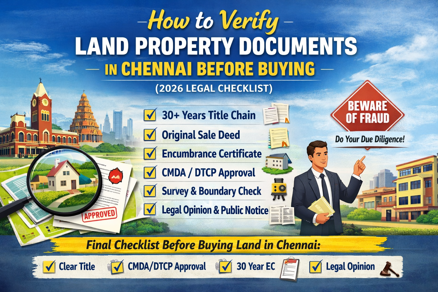 Read more about the article How to Verify Land Property Documents in Chennai Before Buying (2026 Legal Checklist)